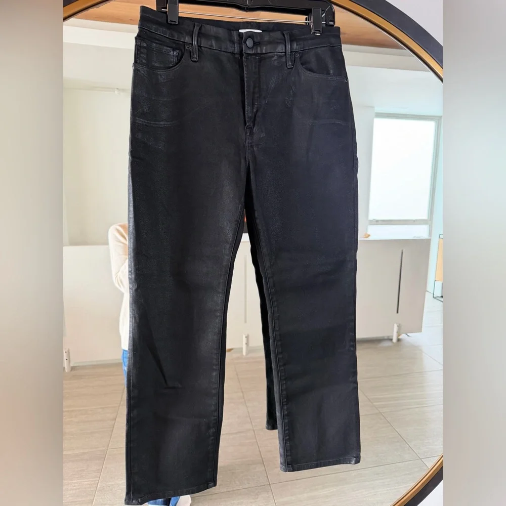 Good American Good Straight Coated Black Jeans Size 12 (Waist 31) (leather look) - Picture 4 of 14